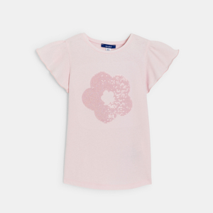 Girl's pastel pink sequinned short-sleeve T-shirt 1