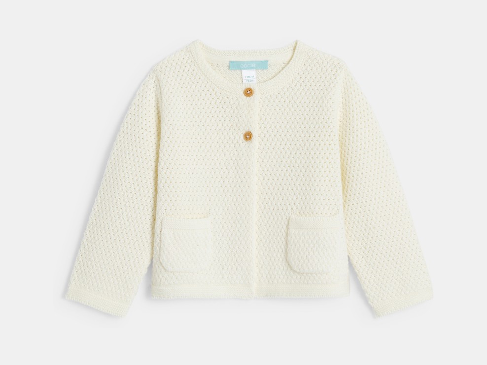 Wit gebreid vest met gehaakt effect voor babymeisjes 2