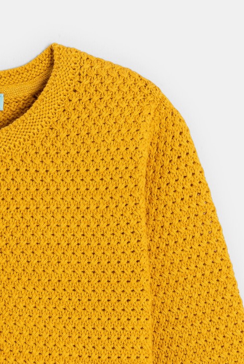 Gilet maille effet crochet jaune bébé fille 2