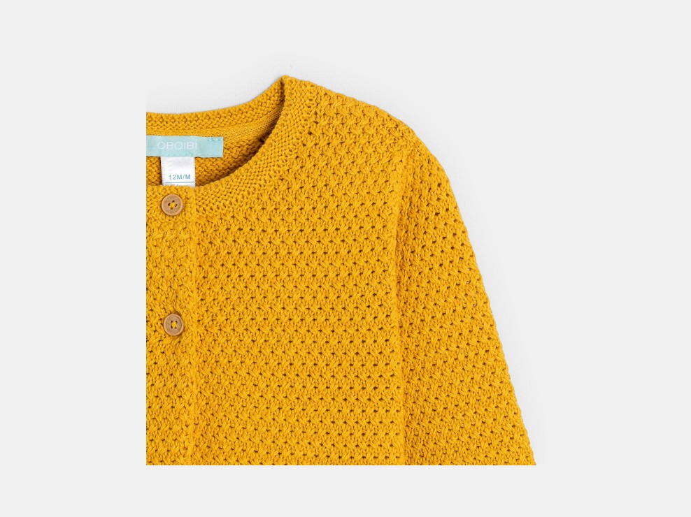 Rebeca de punt amb efecte ganxet groc bebè nena 2