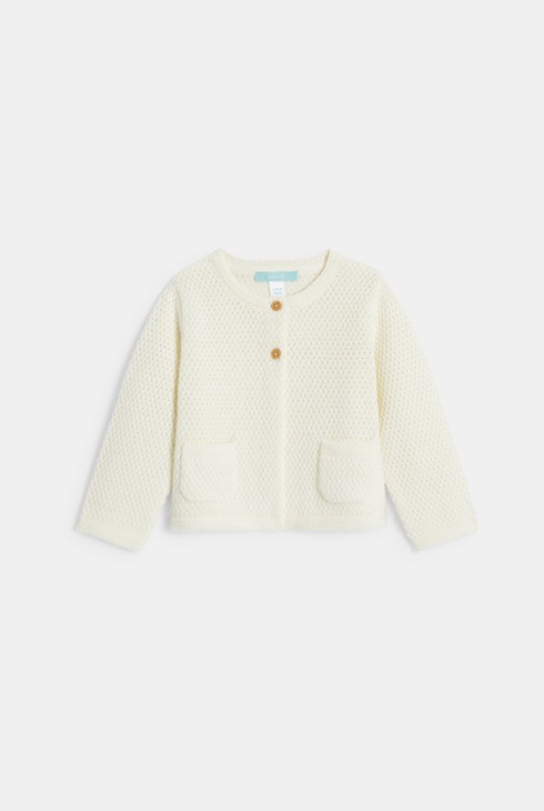 Cardigan in maglia effetto uncinetto bianco neonata 1