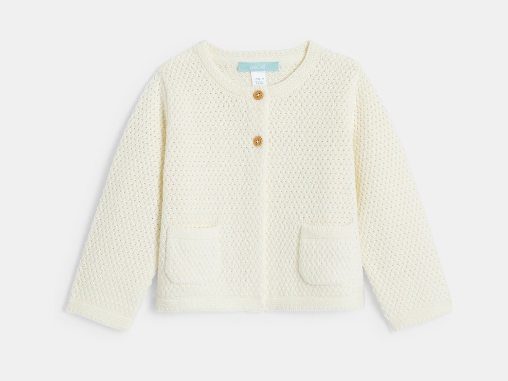 Gilet maille effet crochet blanc bébé fille 1