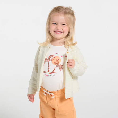 Gilet Maille Effet Crochet Blanc Bébé Fille - Beige Clair - 3A - OBAIBI