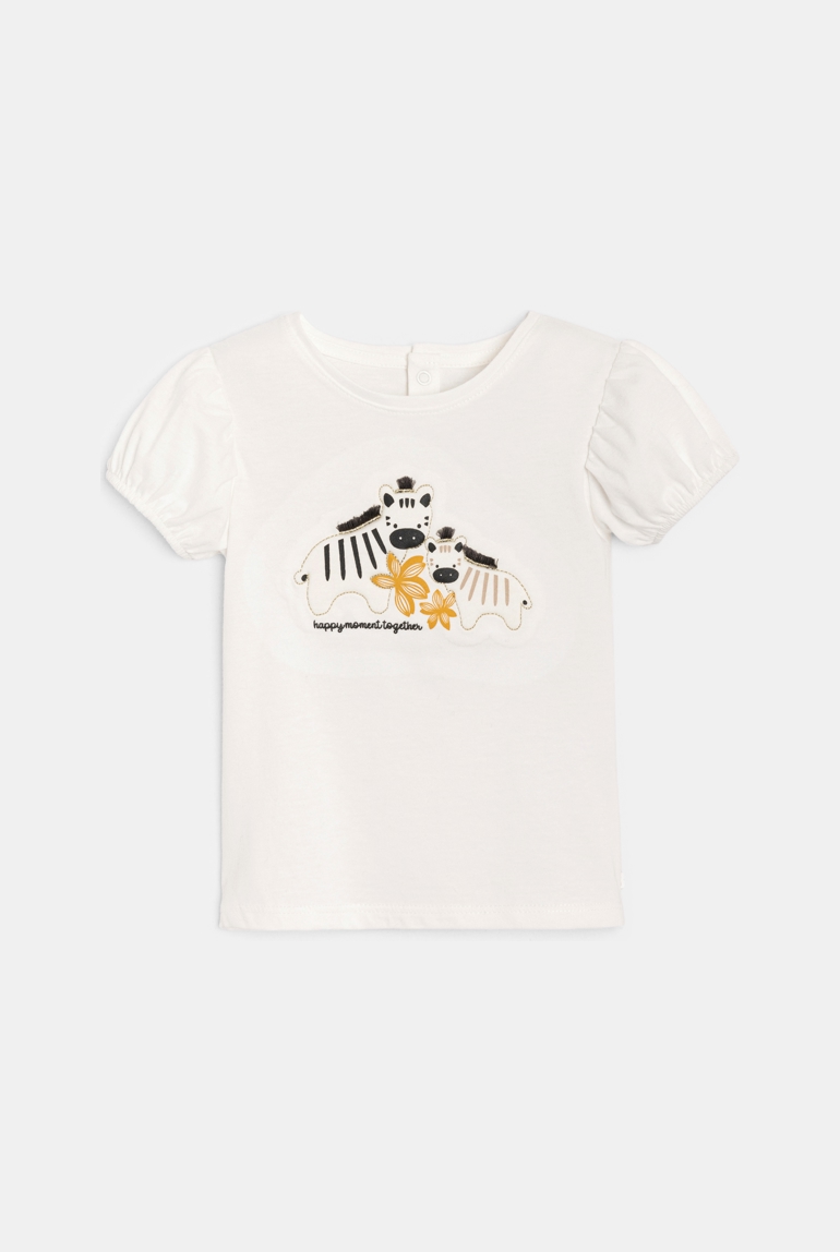 Camiseta de manga globo con bordado de cebras blanco niña 1