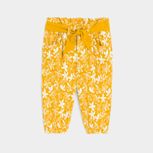 Pantalon ample coton fantaisie fleuri jaune bébé fille 1