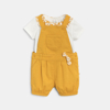 Ensemble salopette courte et t-shirt jaune bébé fille