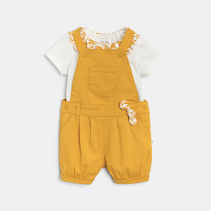 Ensemble salopette courte et t-shirt jaune bébé fille 1