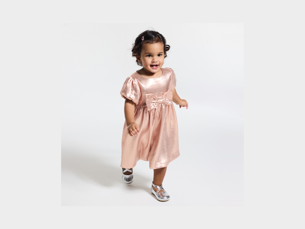 Robe chic à nœud irisée rose bébé fille 1