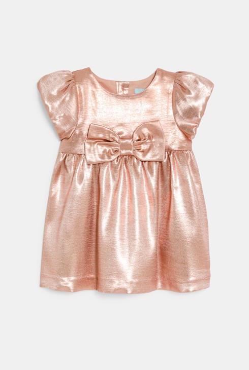 Baby girl's elegant sparkly pink dress with bow 2
