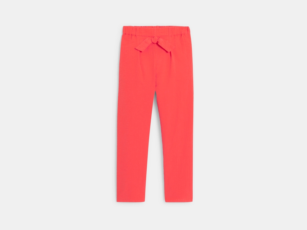 Pantalon carrot uni gaufré rose Fille 1