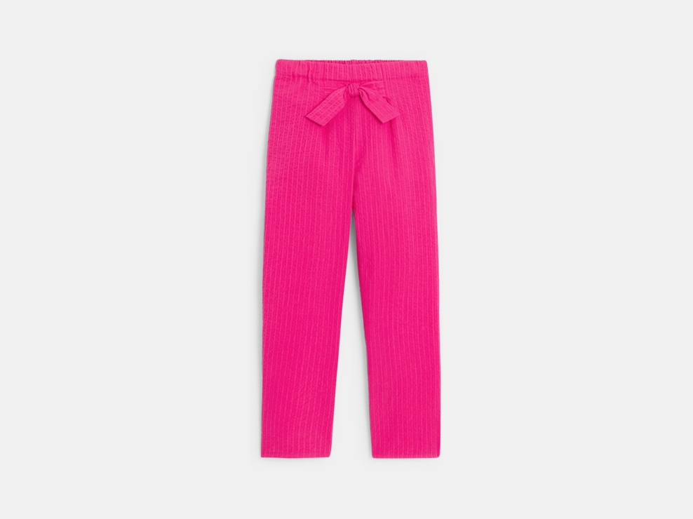 Pantalon carrot uni gaufré rose Fille 1