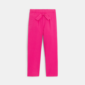 Pantalon carrot uni gaufré rose Fille 1