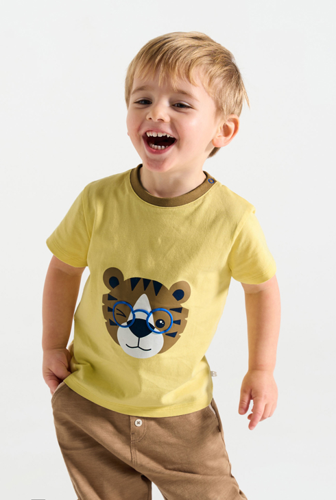 T-shirt gialla con motivo tigre neonato 1