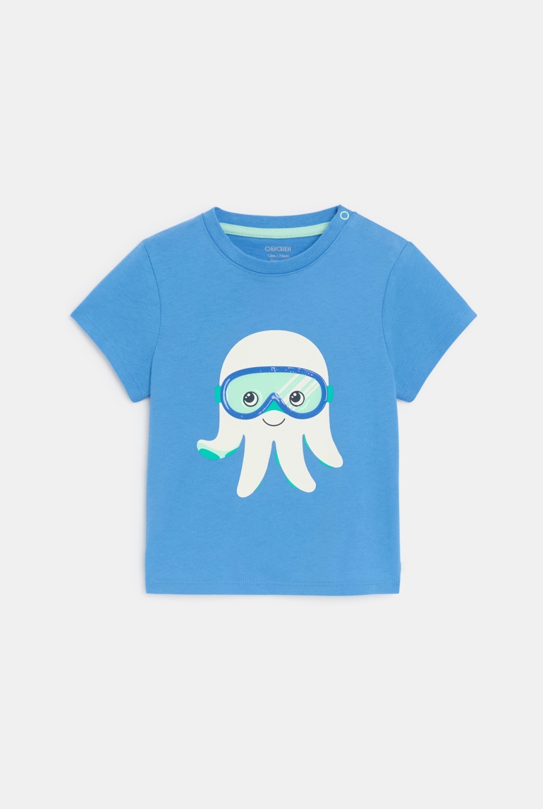 Blaues T-Shirt mit Tintenfisch Kleinkind Junge 1