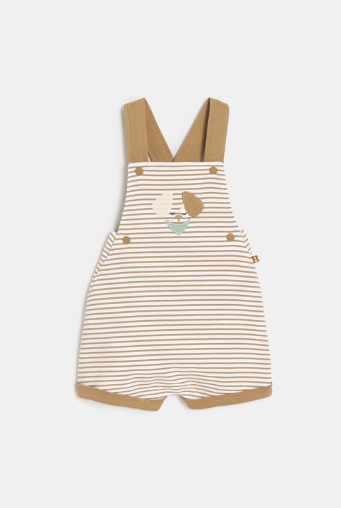 Baby boy's brown striped short overalls and polo shirt style bodysuit 2