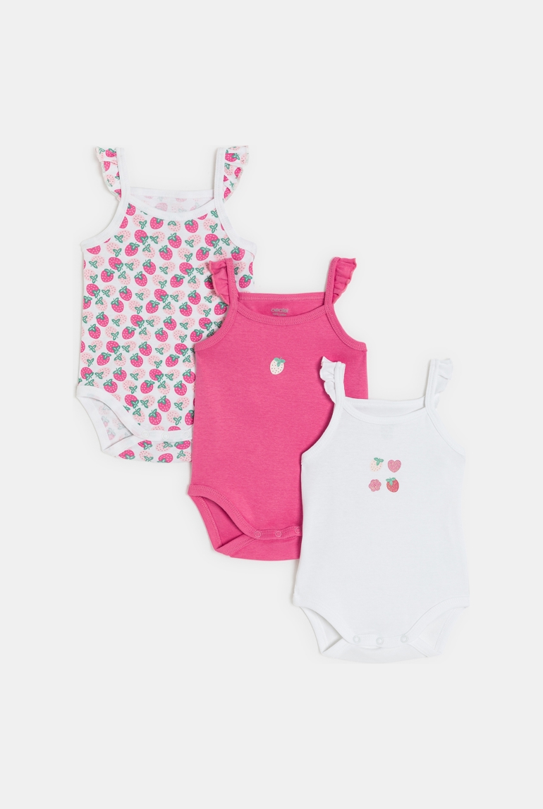 Rosa Body mit Trägern und Erdbeermotiv (3er-Pack) 1
