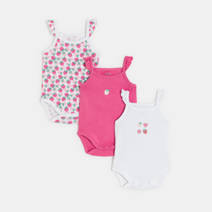 Baby girl's pink strawberry strappy bodysuit (set of 3) 1