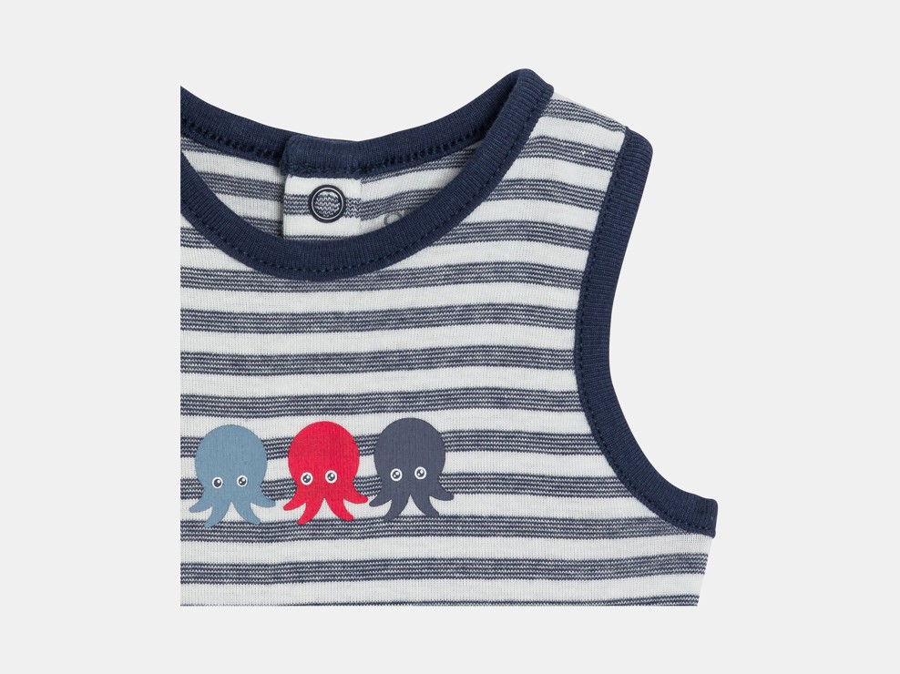 Blauw mouwloos gestreept rompertje met octopusprint voor babyjongens (setje van 3) 2