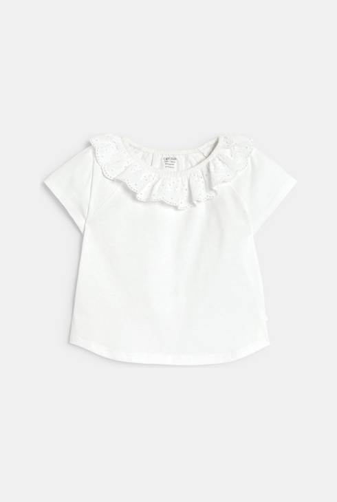 T-shirt col broderies blanc bébé fille