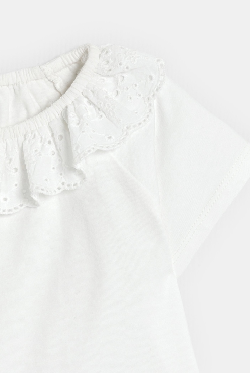 T-shirt col broderies blanc bébé fille