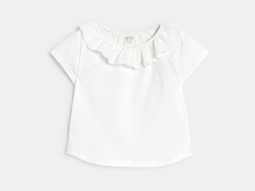 T-shirt col broderies blanc bébé fille 1
