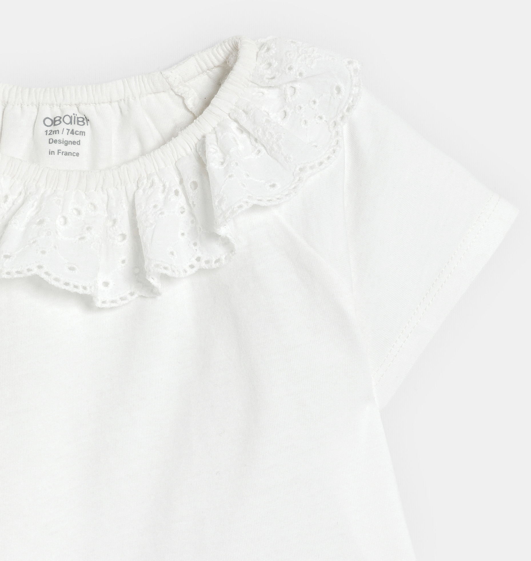 T-shirt col broderies blanc bébé fille