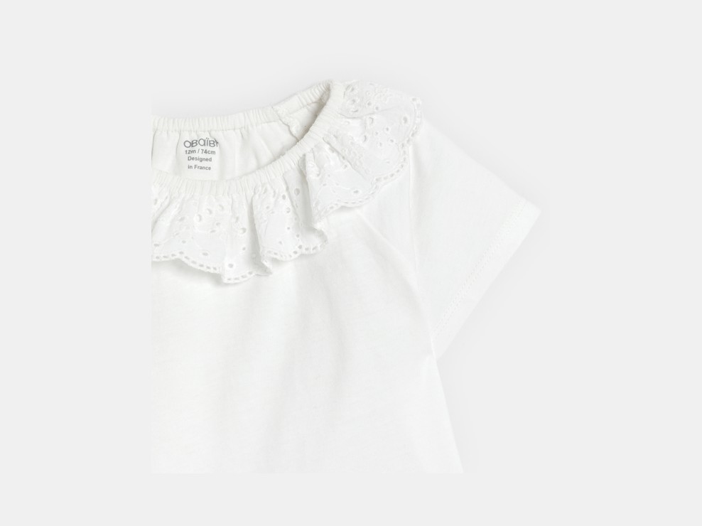T-shirt col broderies blanc bébé fille 2