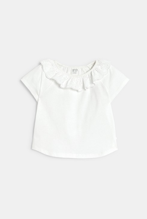 T-shirt col broderies blanc bébé fille 1