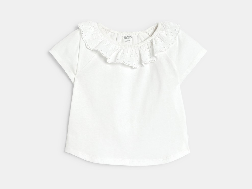 T-shirt col broderies blanc bébé fille 1