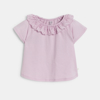 T-shirt col broderies mauve bébé fille