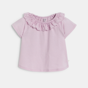 Baby girl's mauve T-shirt with embroidered collar 1