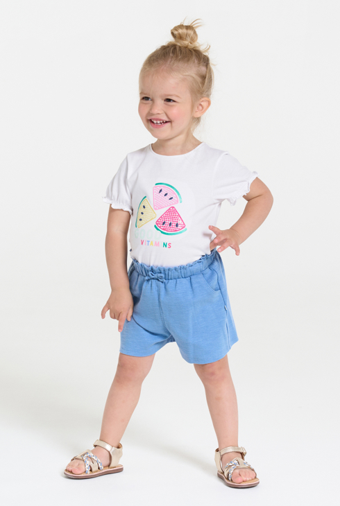 Short maille légère taille haute bleu bébé fille 1