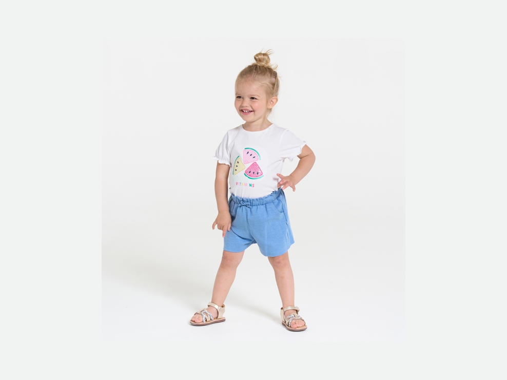 Short maille légère taille haute bleu bébé fille 1