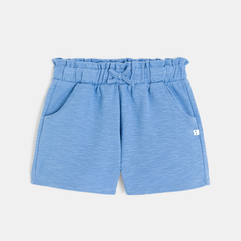 Blaue Shorts aus leichtem Gewebe mit hohem Bund für kleine Mädchen