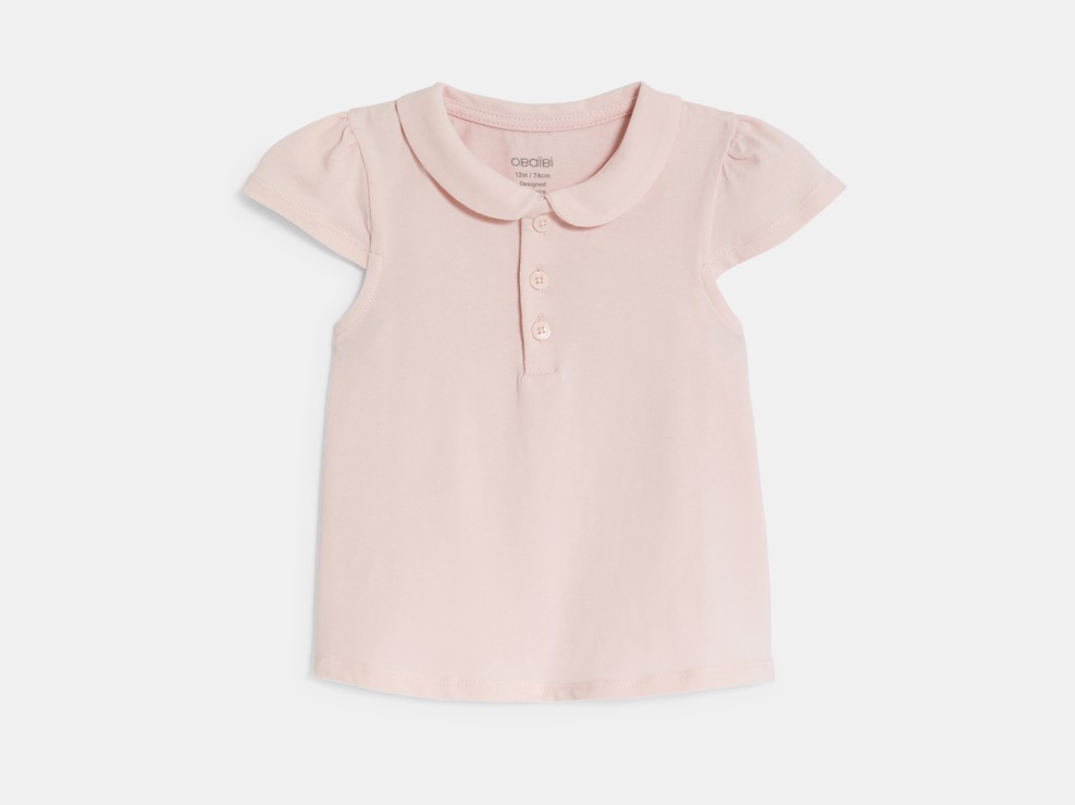 Roze katoenen polo met ronde hals voor babymeisjes 1