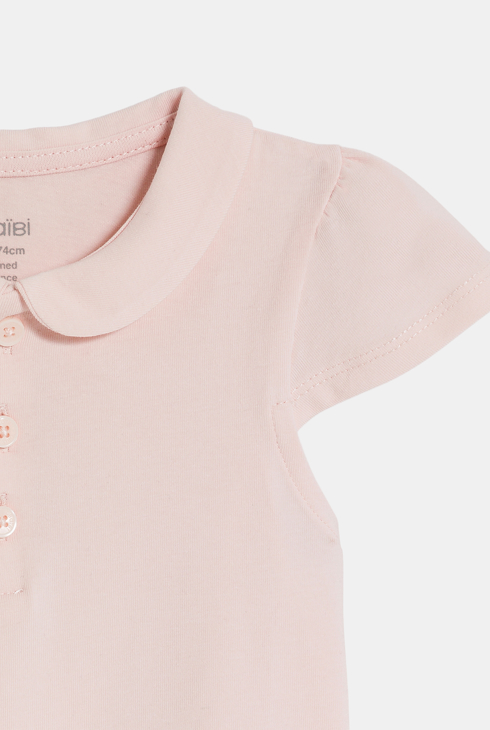 Polo col rond coton rose bébé fille