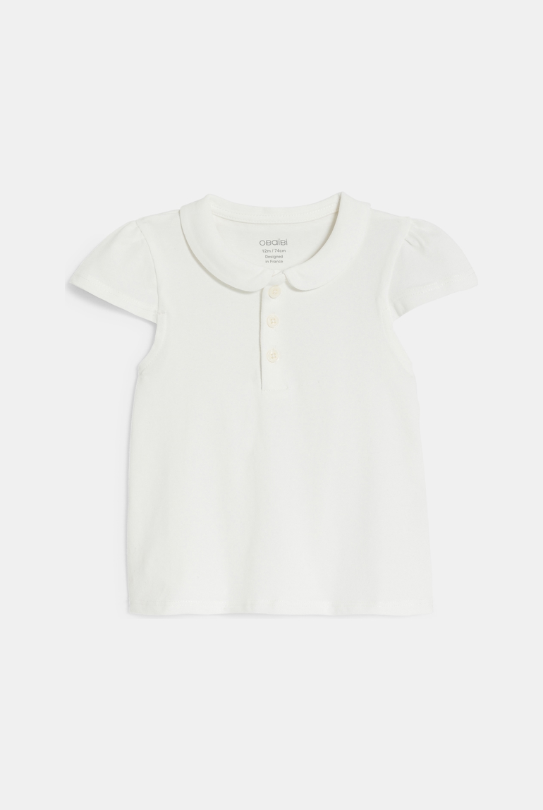 Polo col rond coton blanc bébé fille 1