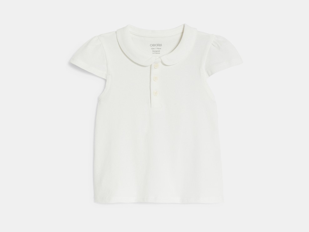 Polo col rond coton blanc bébé fille 1