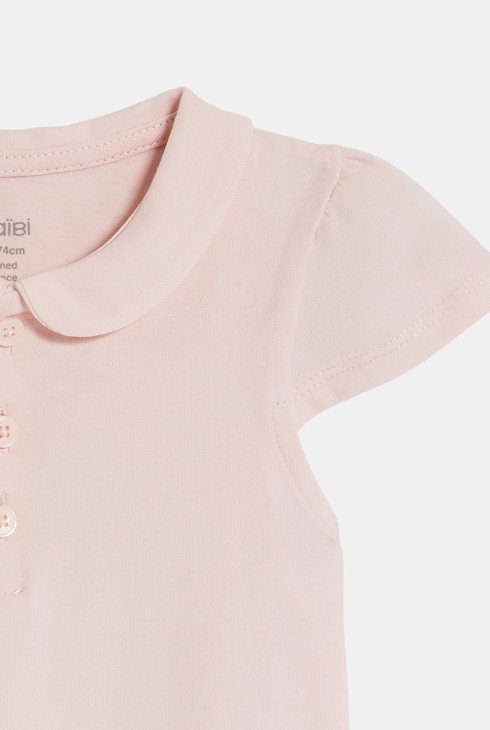 Polo col rond coton rose bébé fille 2