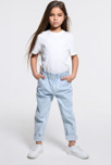 Jean mom en denim rayé bleu Fille 1