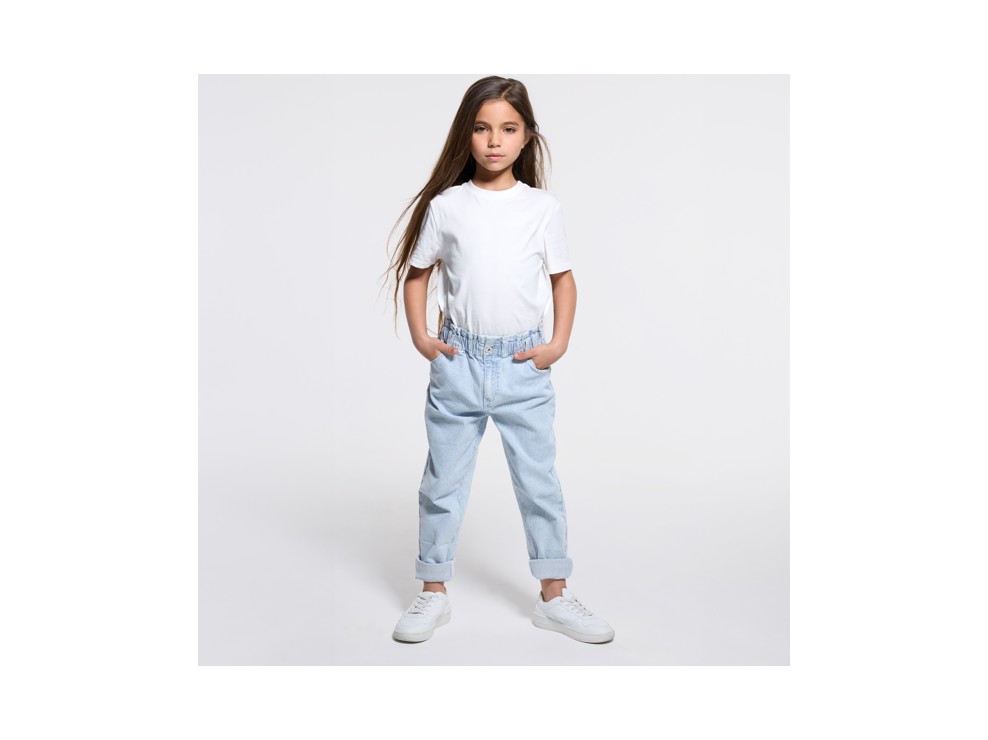Jean mom en denim rayé bleu Fille 1