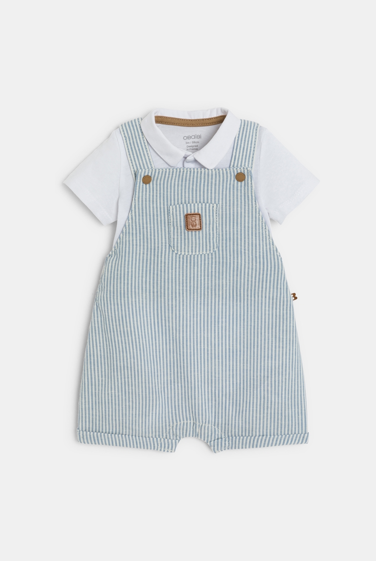Salopette courte rayée et body bleu naissance garçon 1