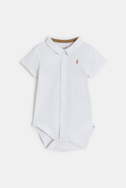 Salopette courte rayée et body beige naissance garçon 2