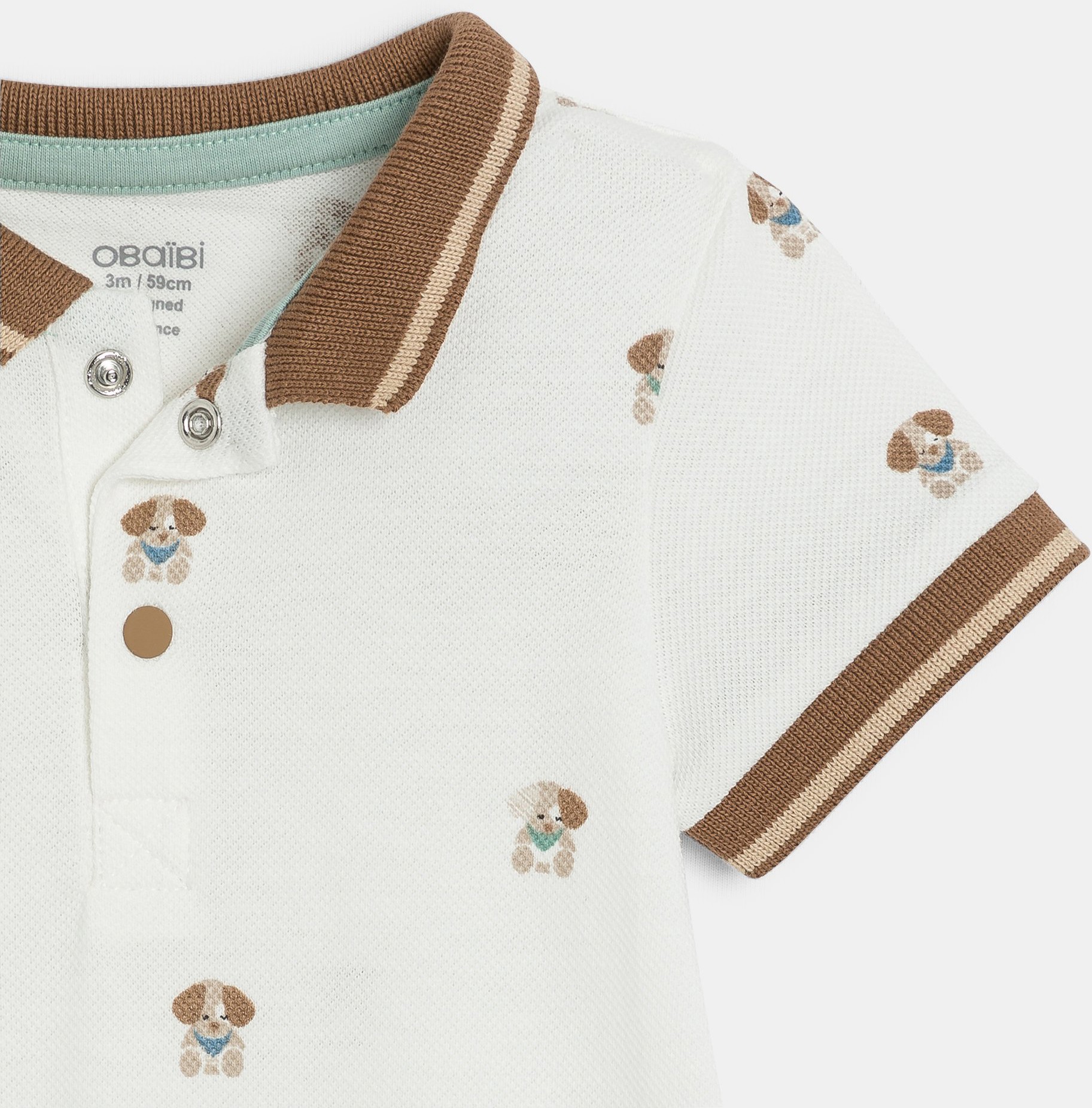 Baby boy's brown cotton piqué dog short playsuit 2