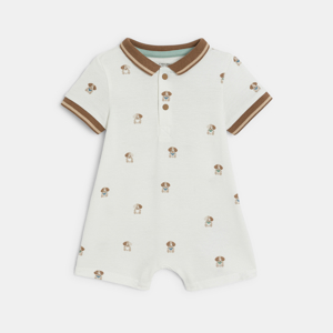 Baby boy's brown cotton piqué dog short playsuit 1