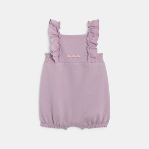 Combi courte coton fantaisie mauve naissance bébé fille 1