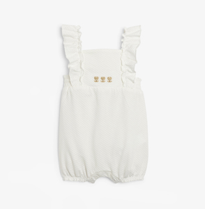 Combi courte coton fantaisie blanc naissance bébé fille 1