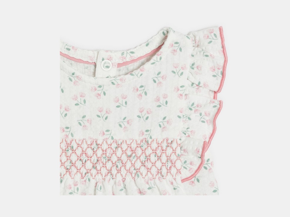 Vestido de algodón con estampado floral blanco para bebé niña 2