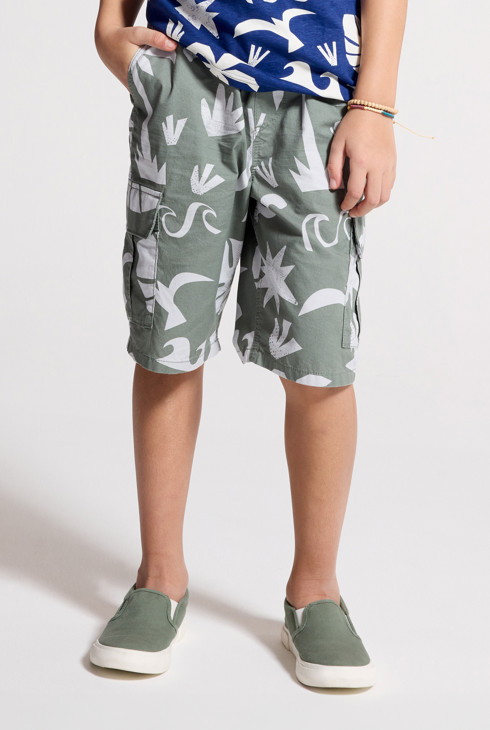 Khakifarbene bedruckte Bermuda-Shorts für Jungen 2