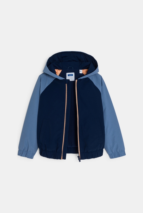 Blauer gefütterter Fleece-Blouson mit Kapuze für Jungen